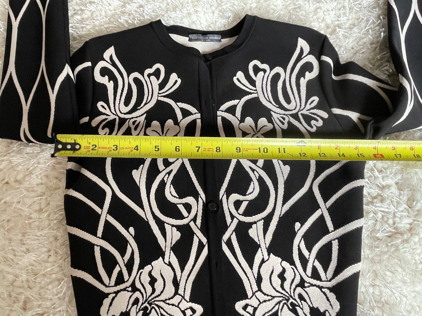 ALEXANDER MCQUEEN Black & White Floral Peplum Cardigan, Size Small