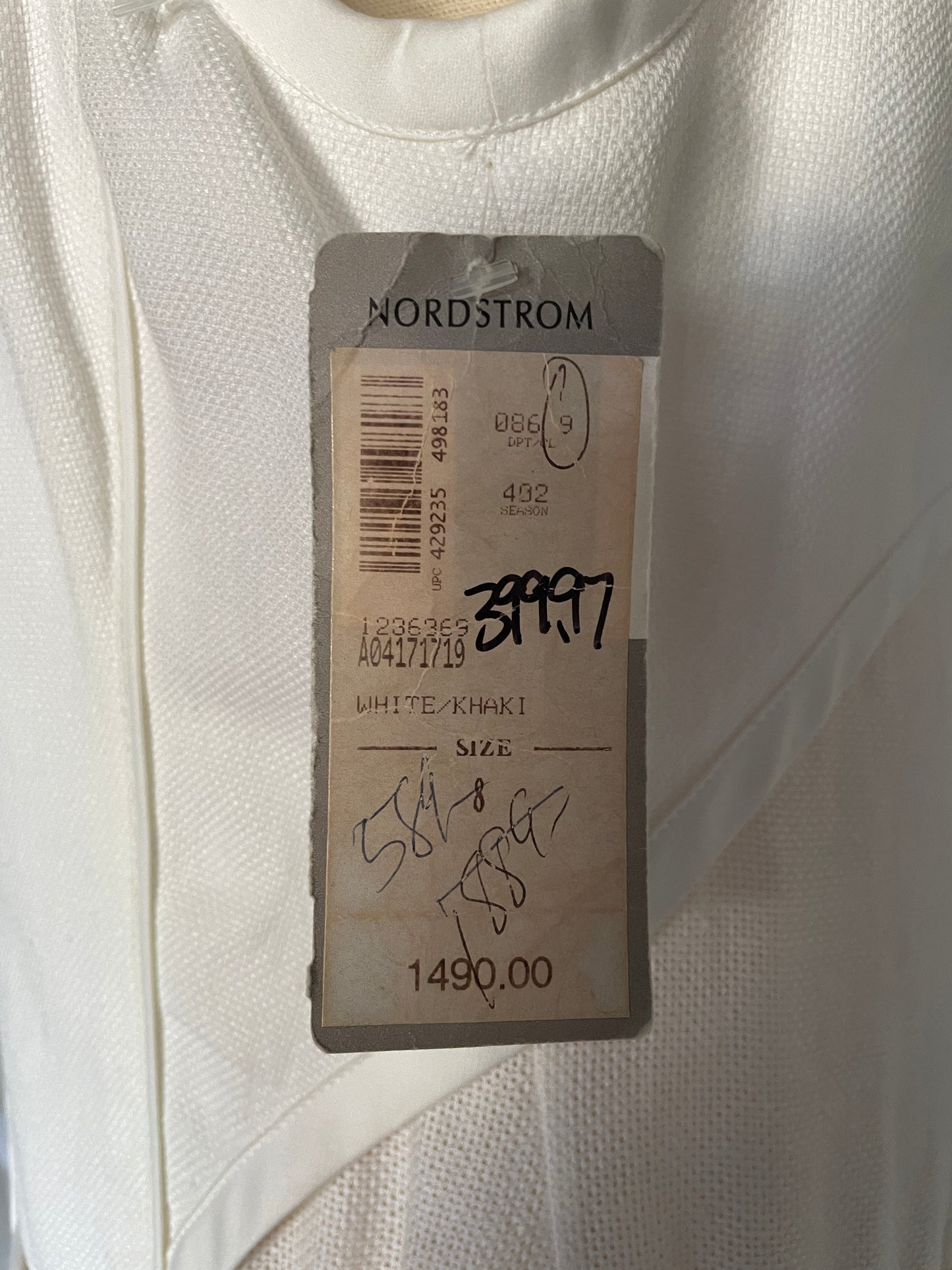 AEFFE SPA, NARCISO RODRIGUEZ White and Beige Cotton Sheath Dress, Size 44 EU