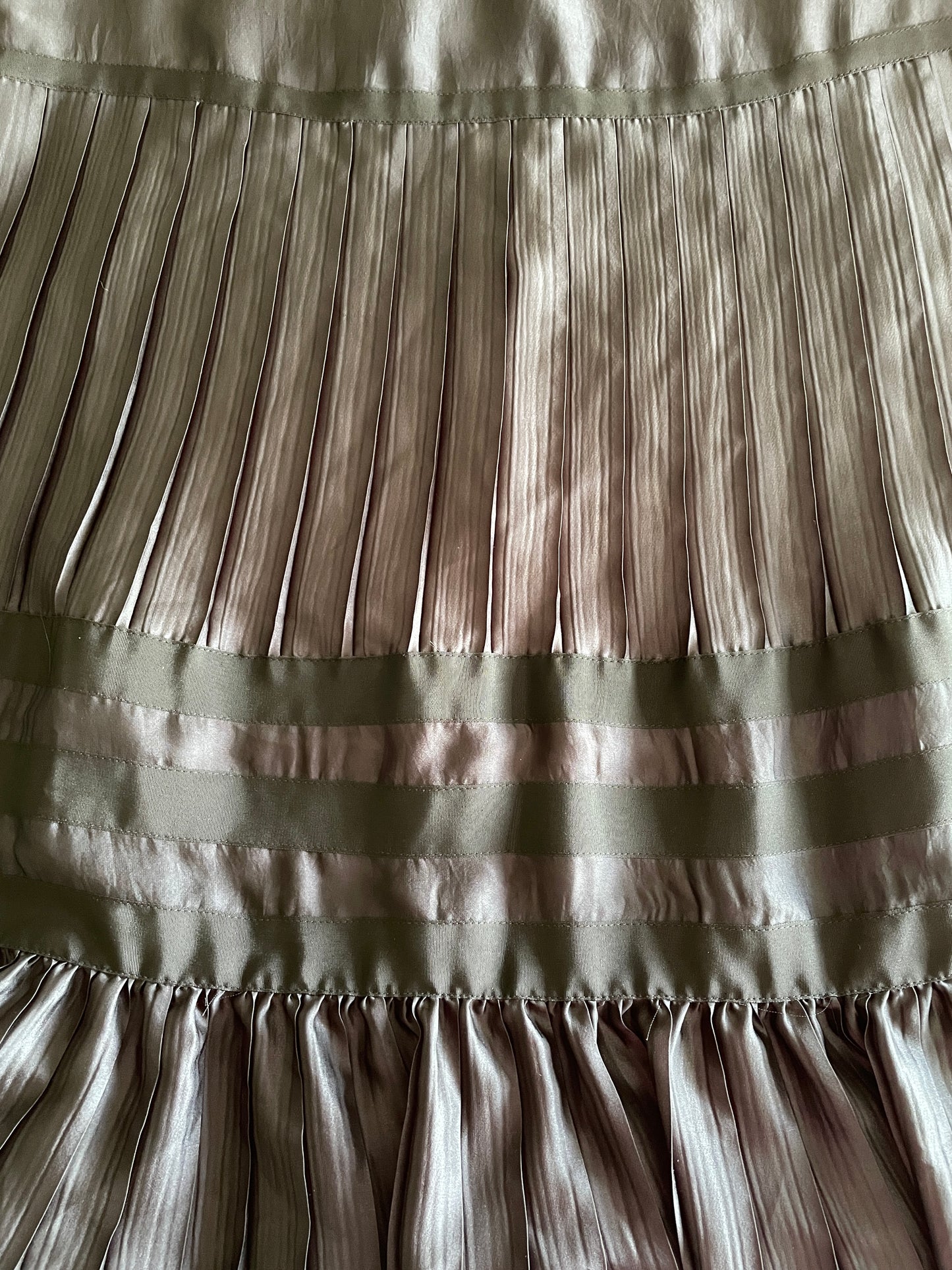 GIORGIO ARMANI Black Rayon Tiered Ribboned Ruffle Maxi Skirt, Size Medium