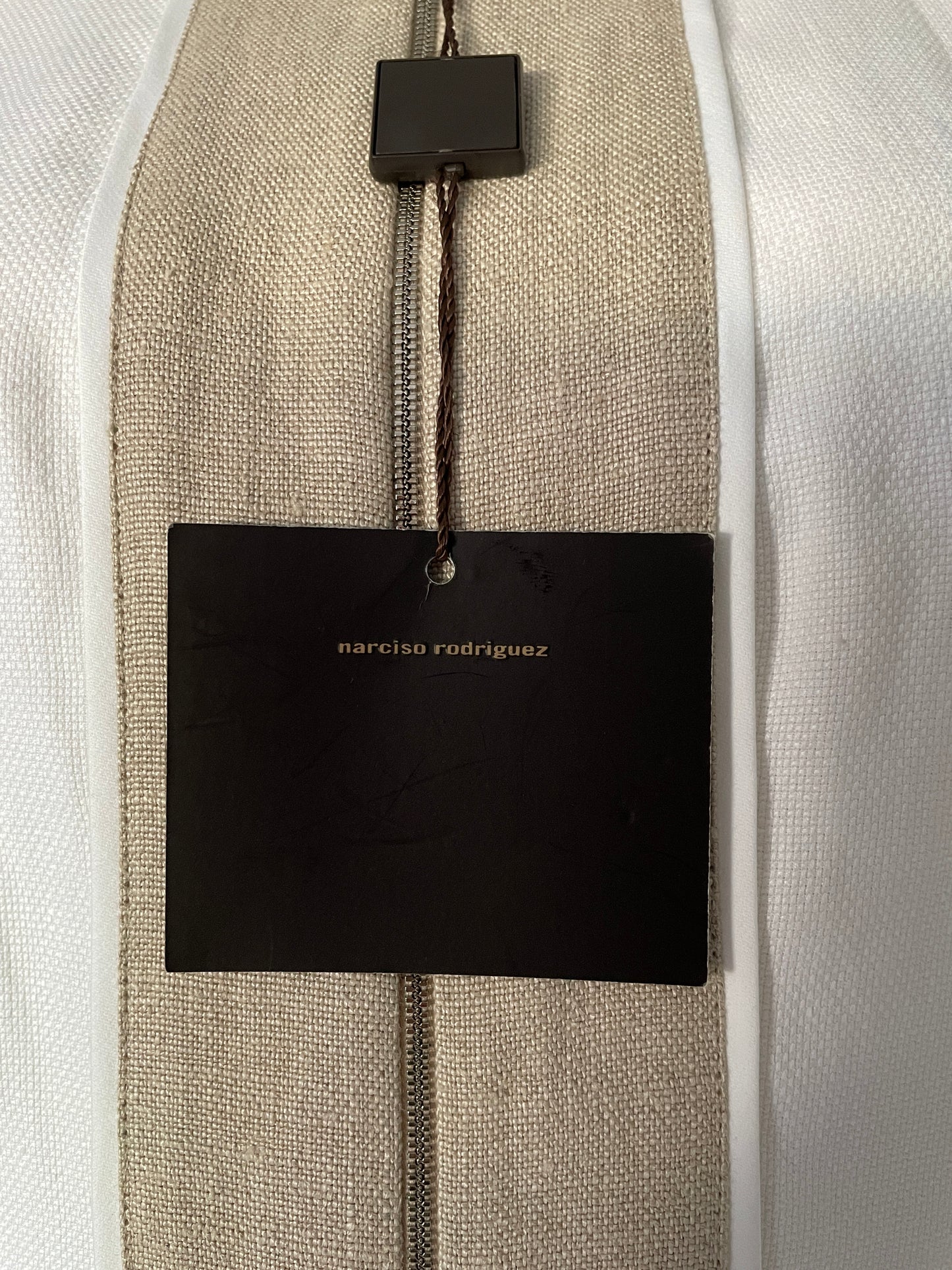 AEFFE SPA, NARCISO RODRIGUEZ White and Beige Cotton Sheath Dress, Size 44 EU