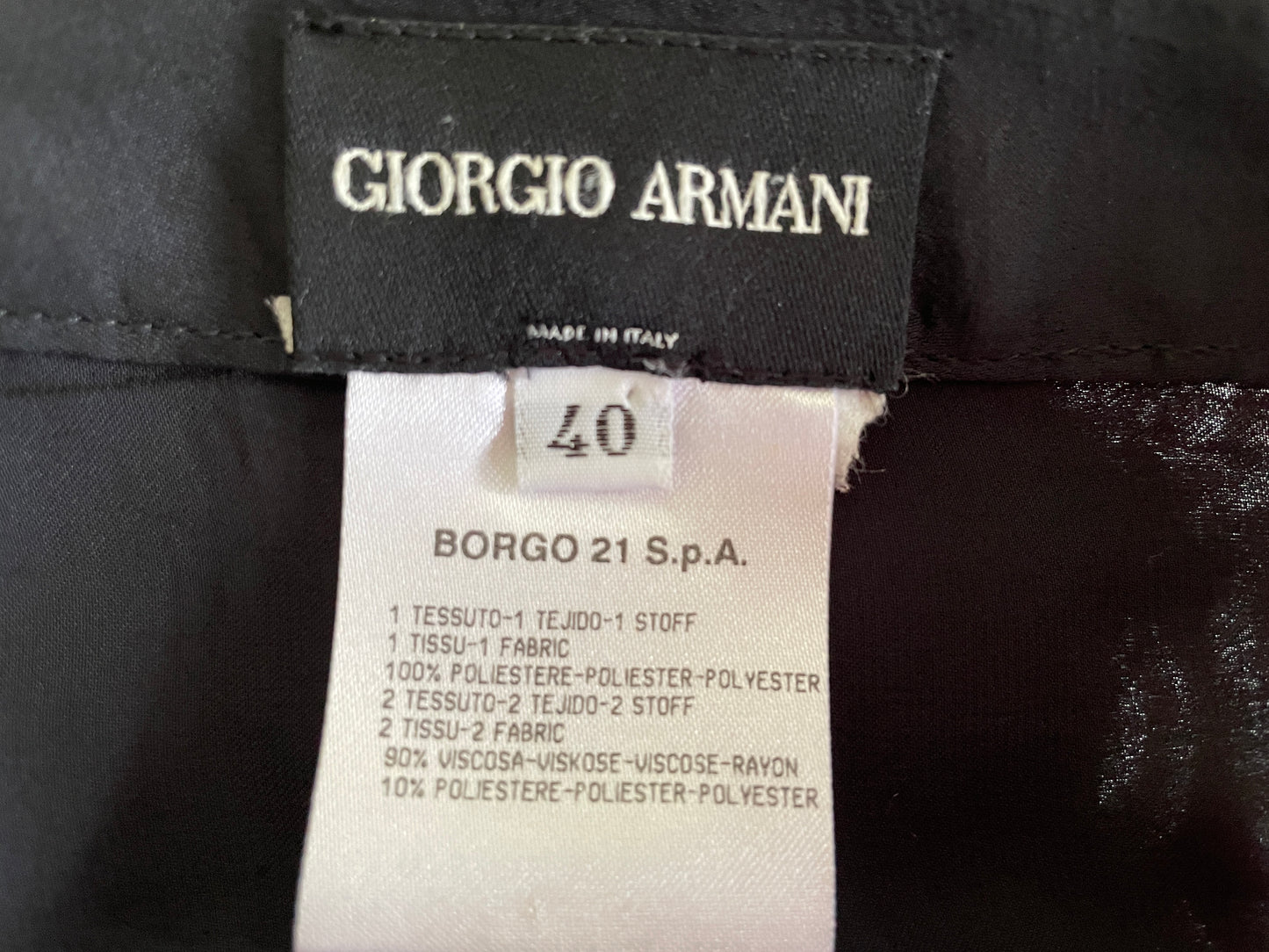 GIORGIO ARMANI Black Rayon Tiered Ribboned Ruffle Maxi Skirt, Size Medium