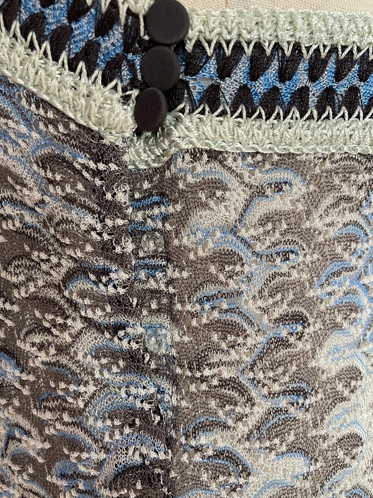 MISSONI Blue & Gray Crochet Tank Top, Size 42 EU
