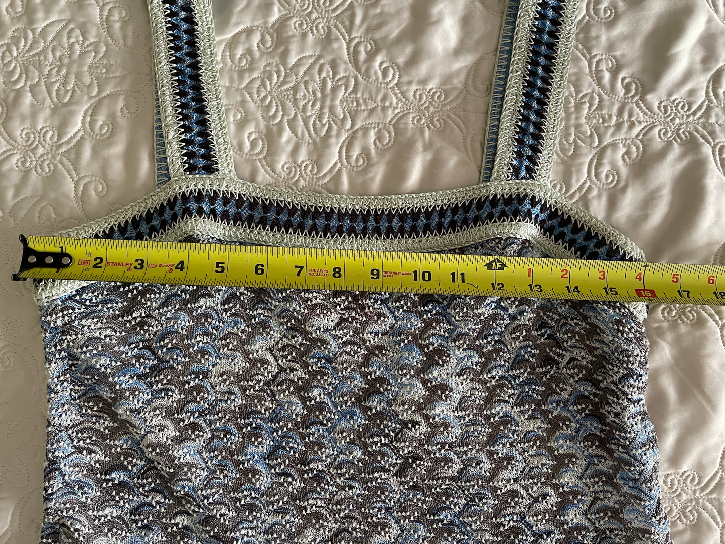 MISSONI Blue & Gray Crochet Tank Top, Size 42 EU