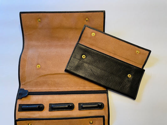 GIGLIODORO Black Calf Leather Tri-Fold Wallet, Made in Italy, Genuine Italian Leather