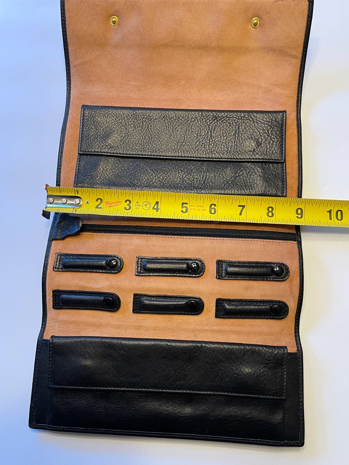 GIGLIODORO Black Calf Leather Tri-Fold Wallet, Made in Italy, Genuine Italian Leather