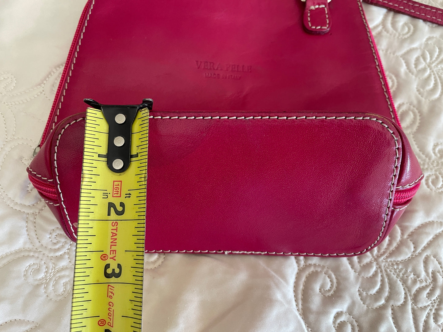 VERA PELLE Fuchsia Italian Leather Crossbody Bag
