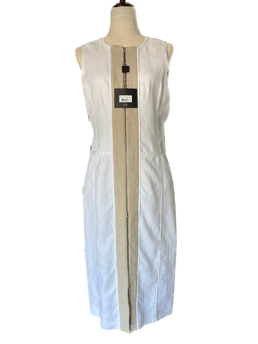 AEFFE SPA, NARCISO RODRIGUEZ White and Beige Cotton Sheath Dress, Size 44 EU