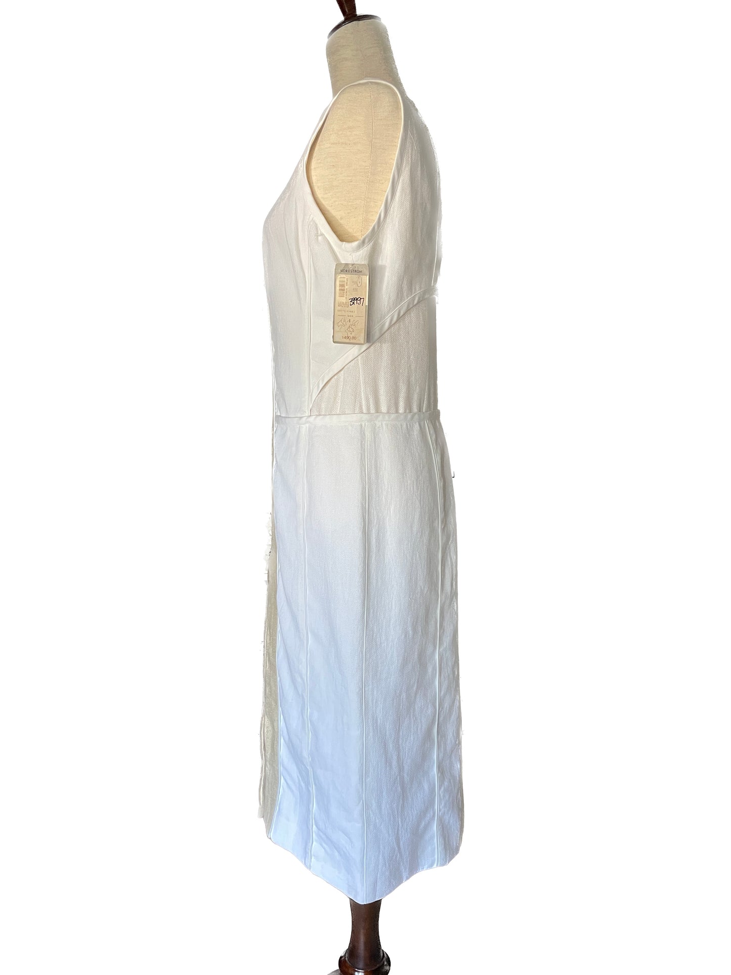 AEFFE SPA, NARCISO RODRIGUEZ White and Beige Cotton Sheath Dress, Size 44 EU