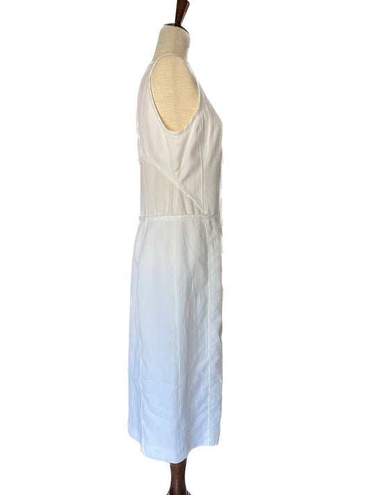AEFFE SPA, NARCISO RODRIGUEZ White and Beige Cotton Sheath Dress, Size 44 EU