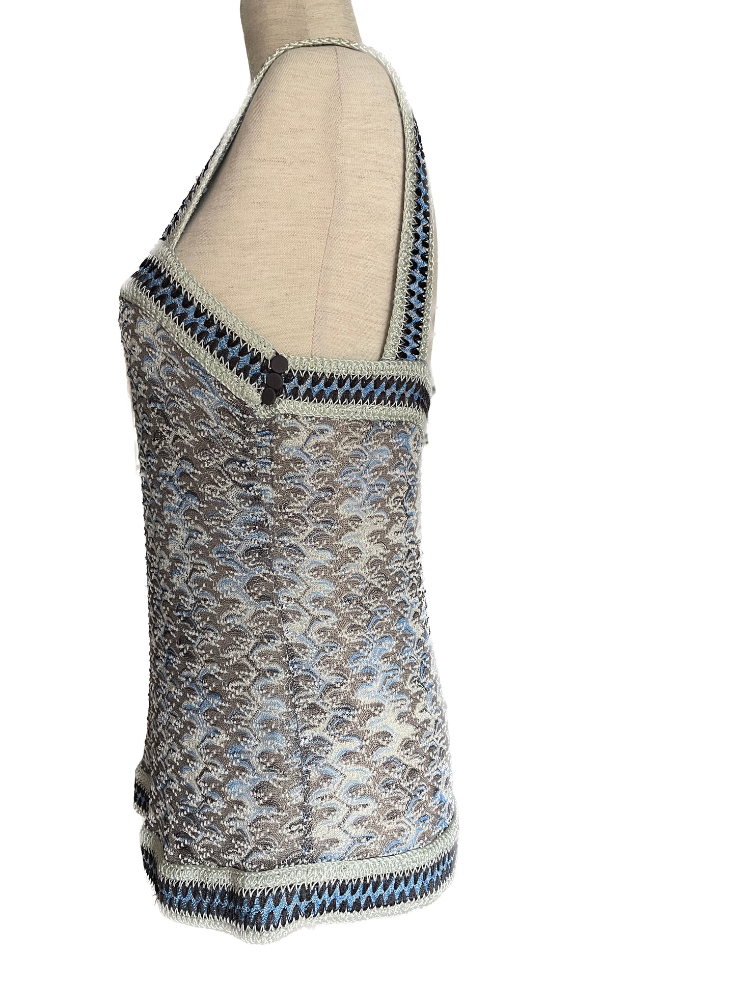 MISSONI Blue & Gray Crochet Tank Top, Size 42 EU