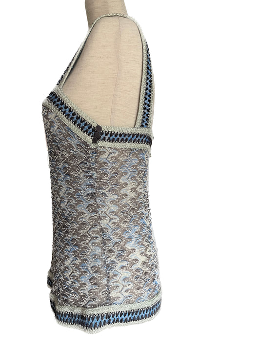 MISSONI Blue & Gray Crochet Tank Top, Size 42 EU
