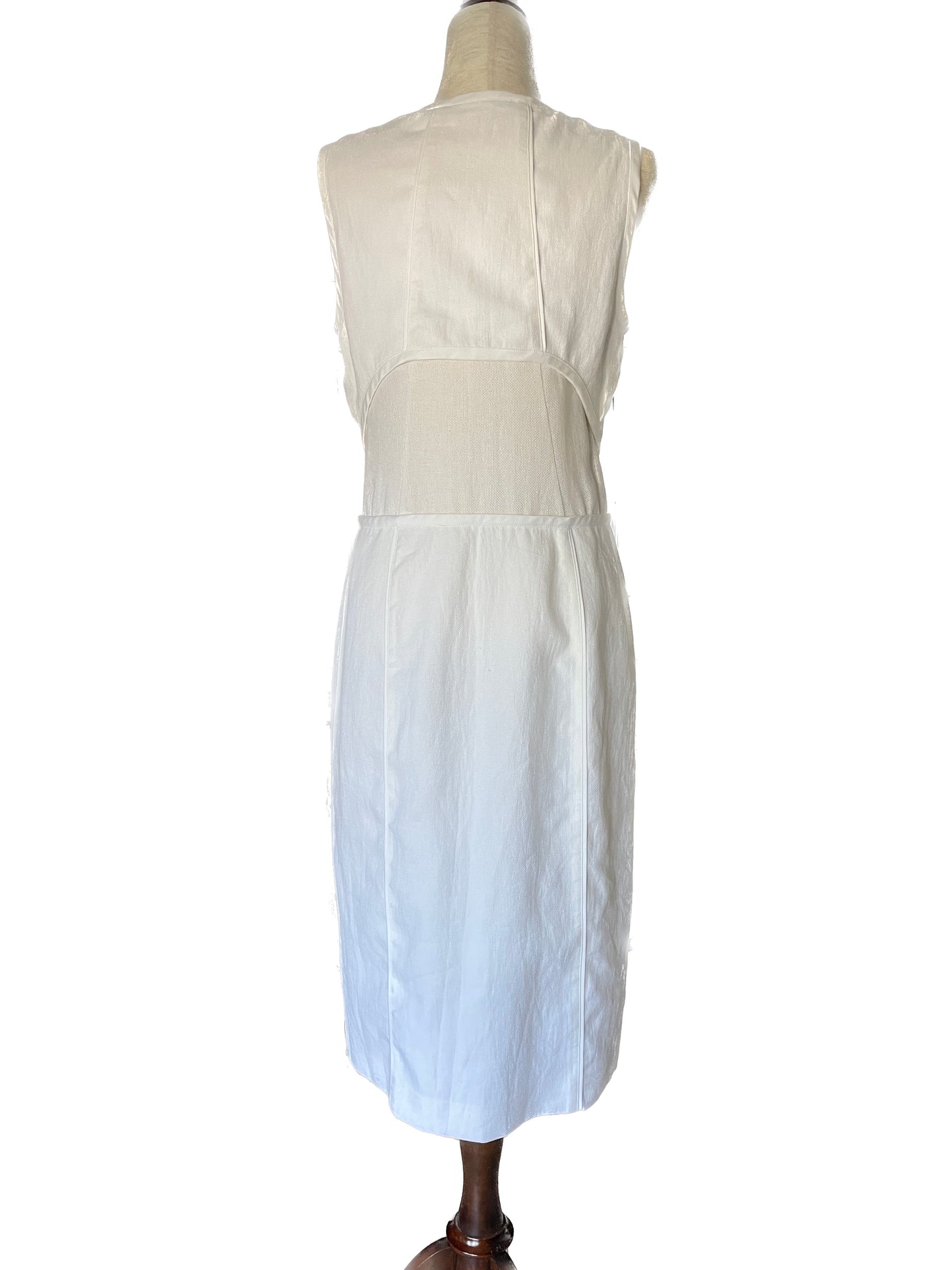 AEFFE SPA, NARCISO RODRIGUEZ White and Beige Cotton Sheath Dress, Size 44 EU