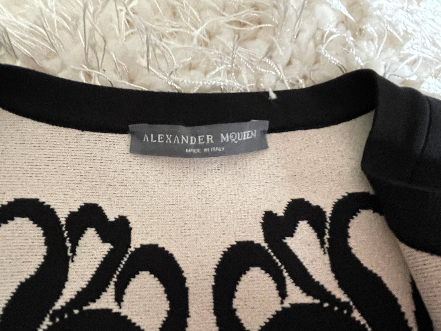 ALEXANDER MCQUEEN Black & White Floral Peplum Cardigan, Size Small