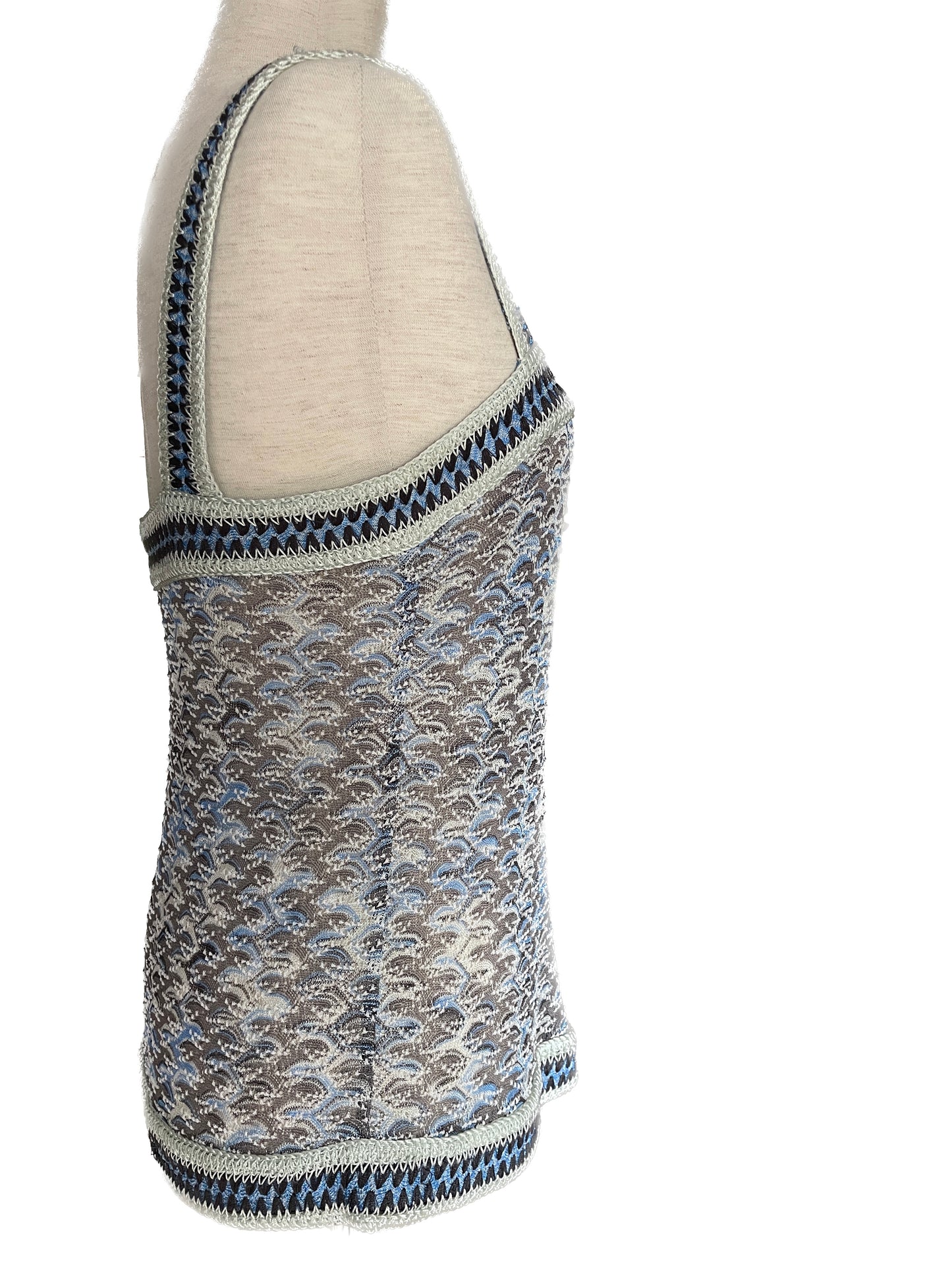MISSONI Blue & Gray Crochet Tank Top, Size 42 EU
