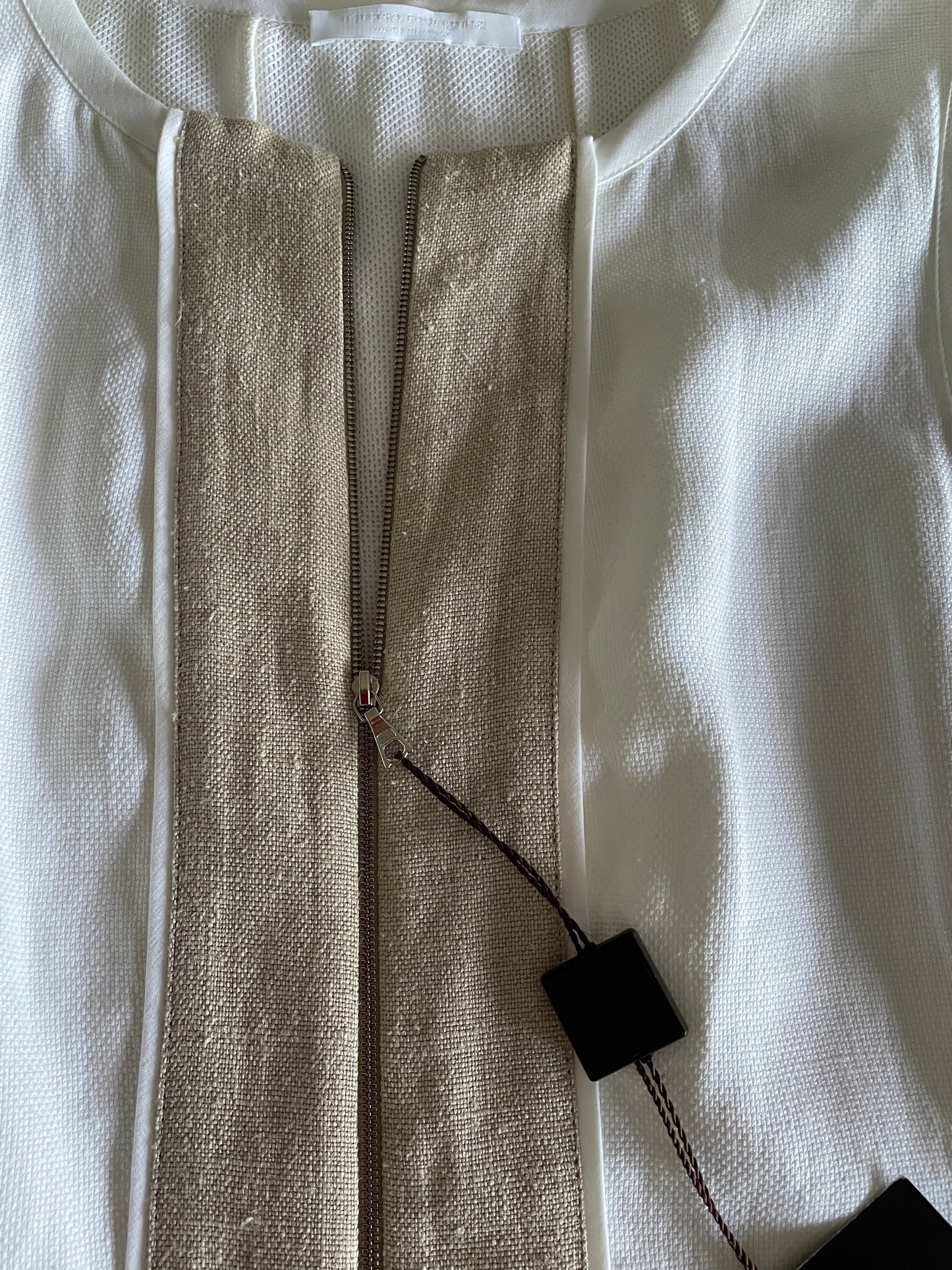 AEFFE SPA, NARCISO RODRIGUEZ White and Beige Cotton Sheath Dress, Size 44 EU
