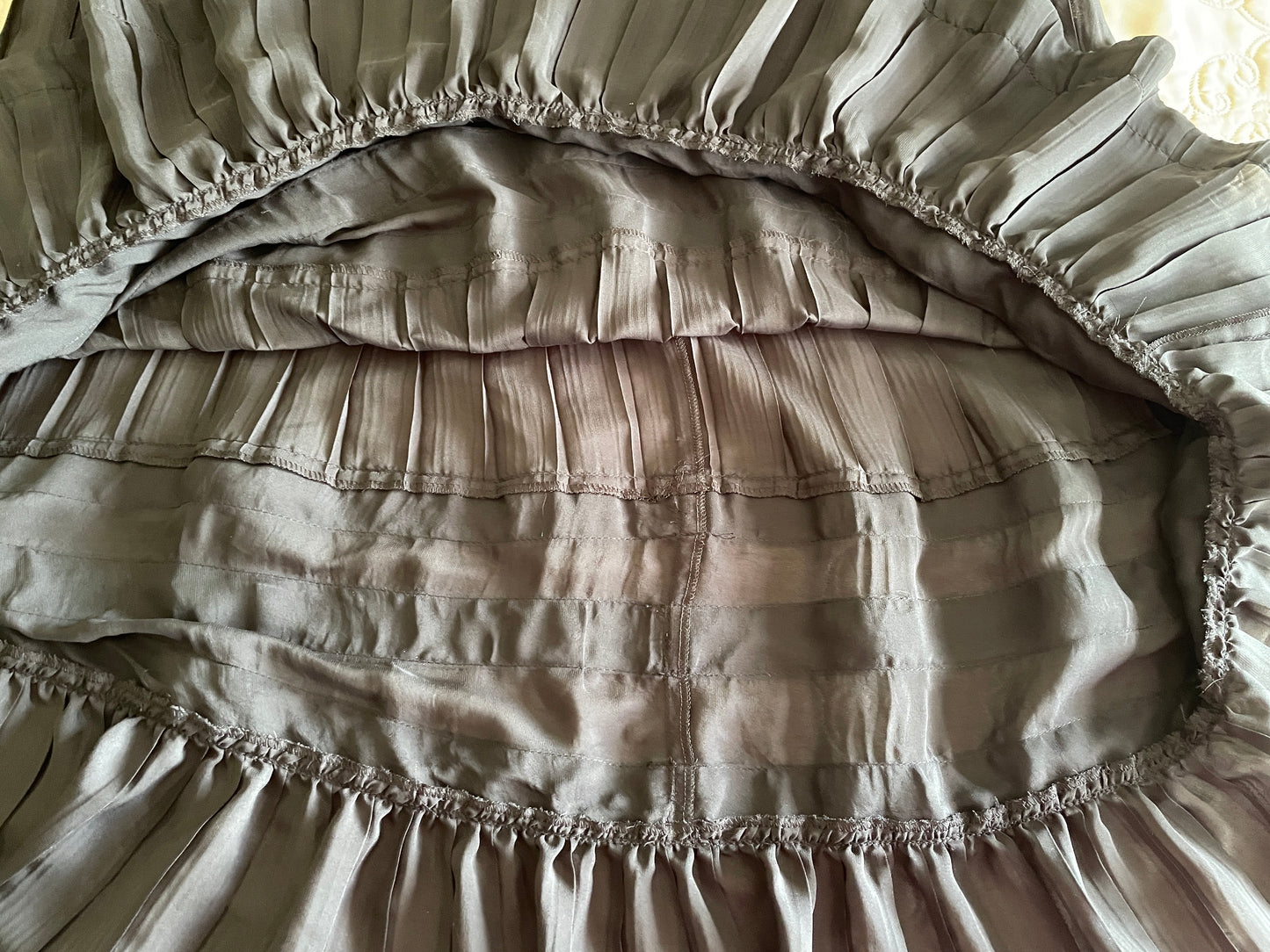 GIORGIO ARMANI Black Rayon Tiered Ribboned Ruffle Maxi Skirt, Size Medium