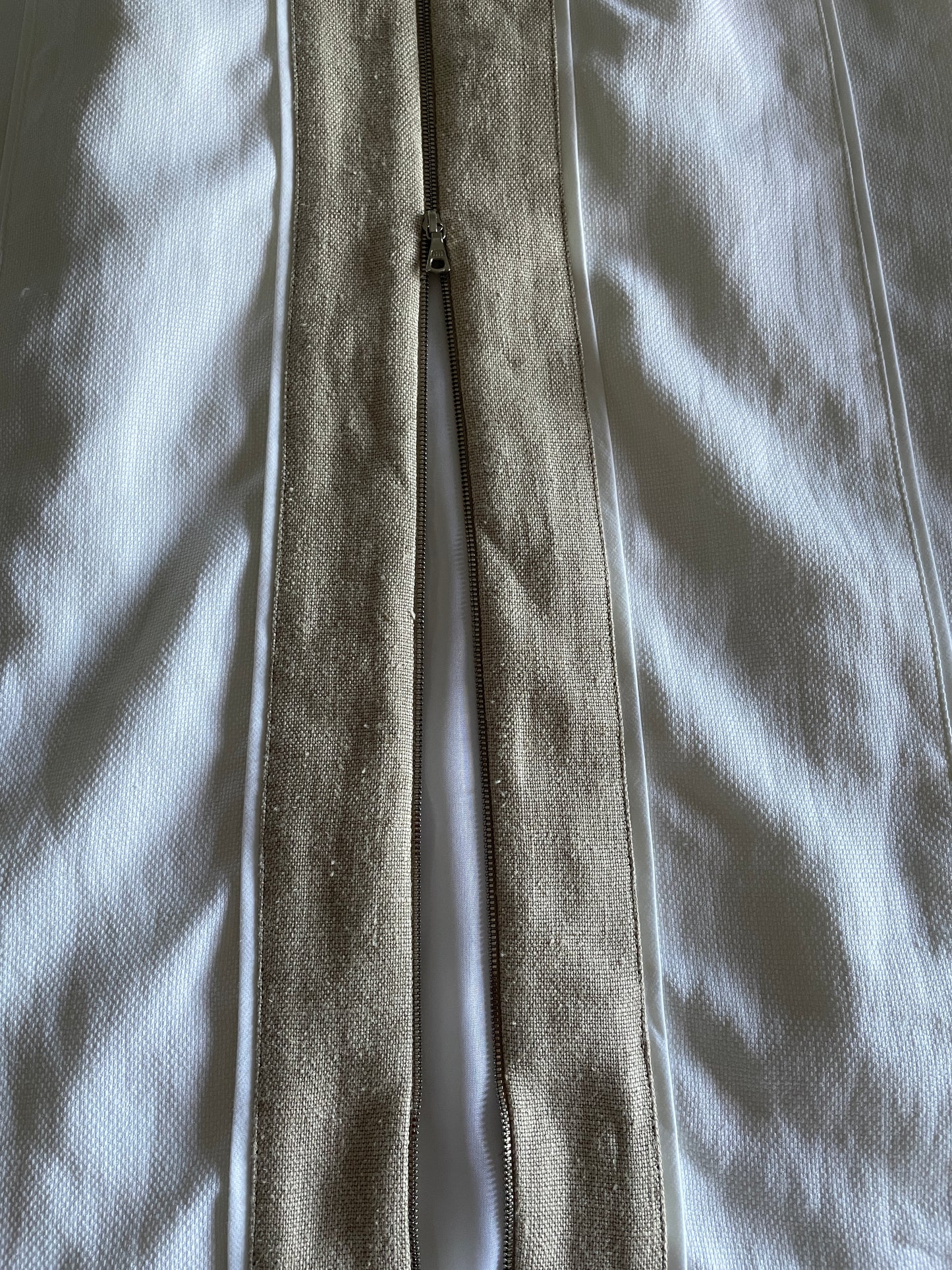 AEFFE SPA, NARCISO RODRIGUEZ White and Beige Cotton Sheath Dress, Size 44 EU