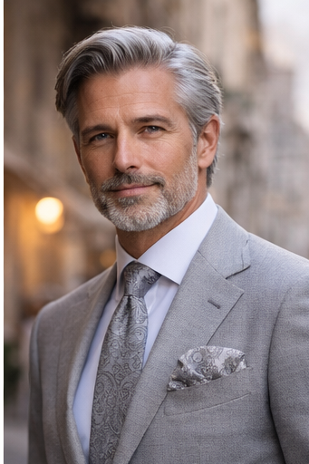 Italian Silk Pocket Square – Silver Paisley