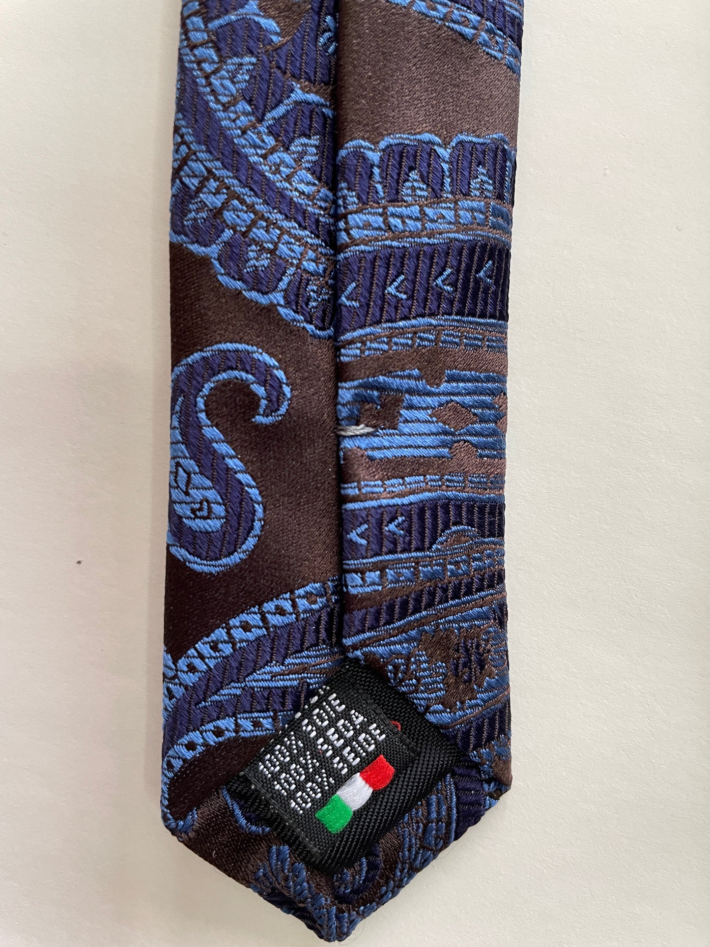 100% Silk Tie with matching pocket square Blue Brown Paisley