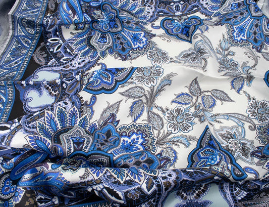 100% Pure Silk Blue Gray Paisley Scarf