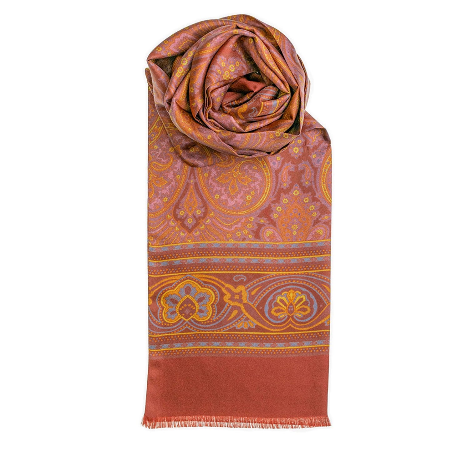 100% Silk Red and Orange Paisley Design Tubular Scarf