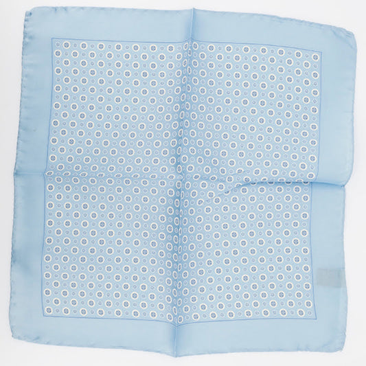 100% Silk Light Blue and White Circles Pocket Square 13x13 inches