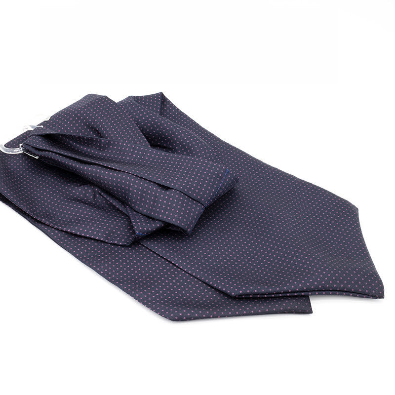 100% Silk Ascot Dark Blue with Small Purple Polka Dot