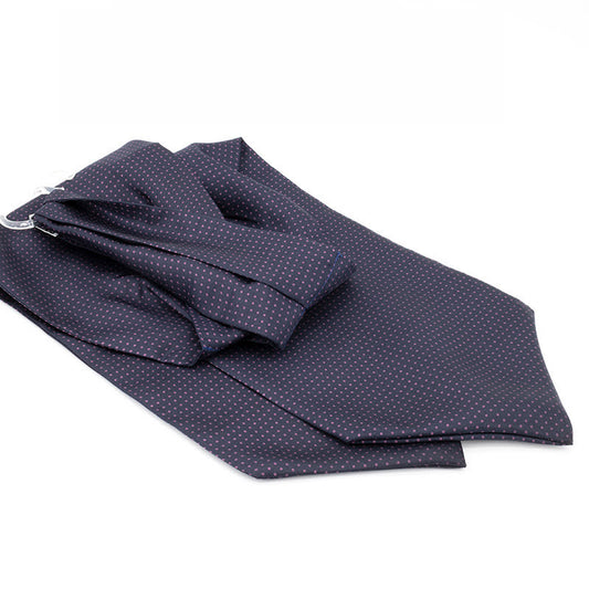 100% Silk Ascot Dark Blue with Small Purple Polka Dot