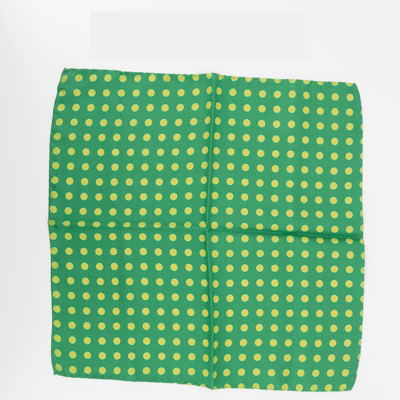 Italian Silk Pocket Square – Green Polka Dot
