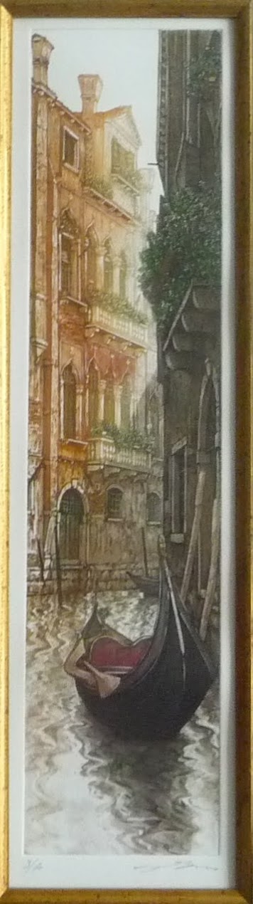 Venice, Italy, Venetian Houses and Gondola on Small Canal, Framed