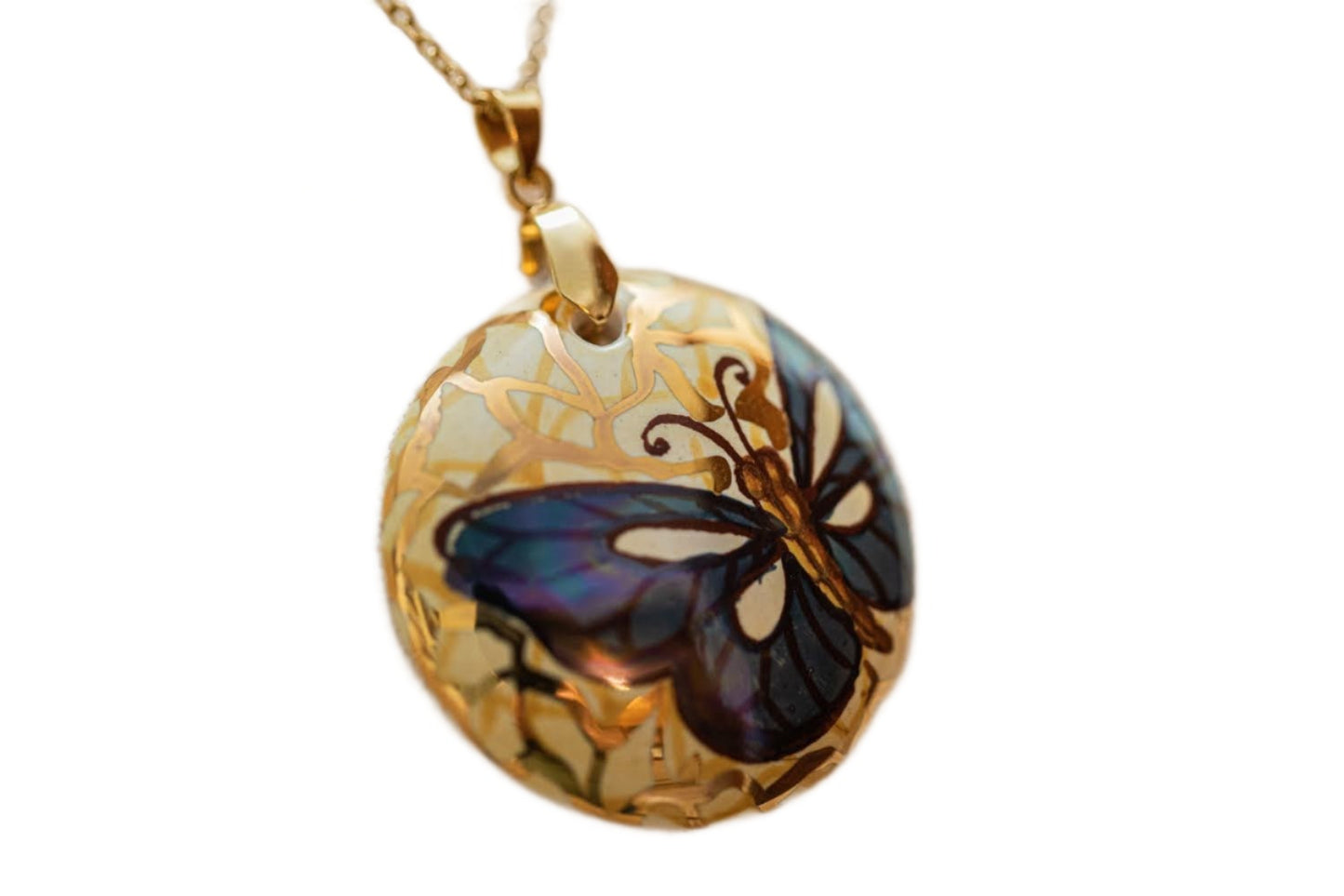 Linea LUXURY Gold and Blue Butterfly Small Round Necklace