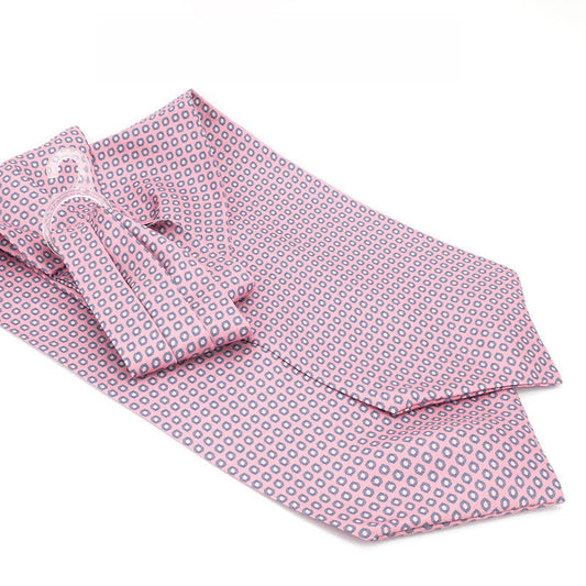 100% Silk Ascot Powder Pink with Small Gray and White Polka Dot