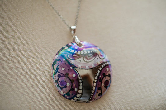 Silver with Purple Swirl Large Round Necklace