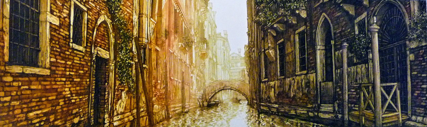 Venice, Italy, Venetian Houses with Flower Balconies on Canal with Bridge