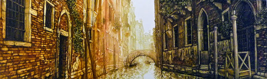 Venice, Italy, Venetian Houses with Flower Balconies on Canal with Bridge