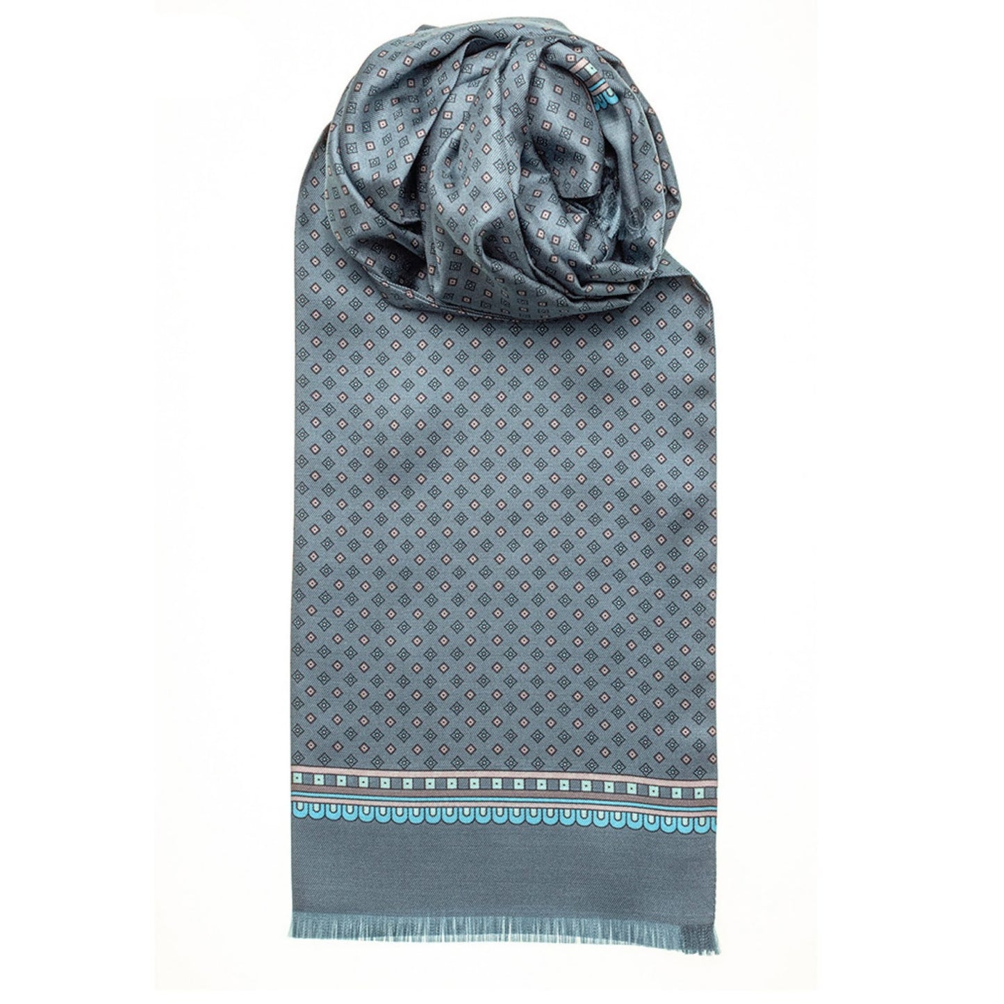 100% Silk Small Blue Diamonds Design Tubular Scarf