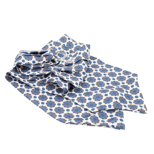 100% Silk Ascot White with Small Blue Flowers