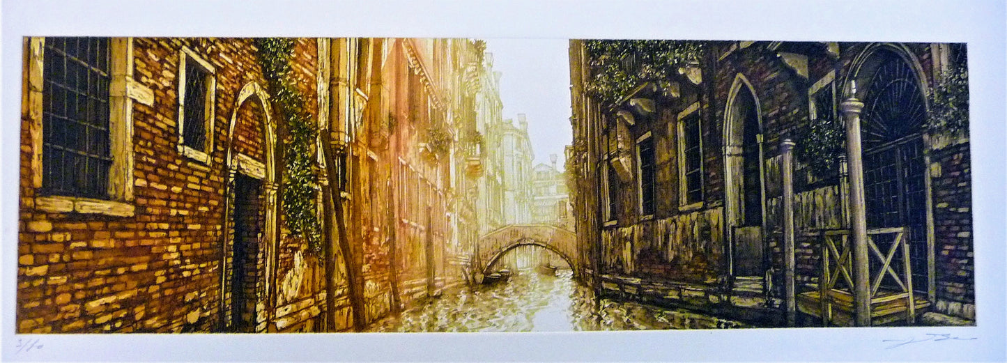 Venice, Italy, Venetian Houses with Flower Balconies on Canal with Bridge