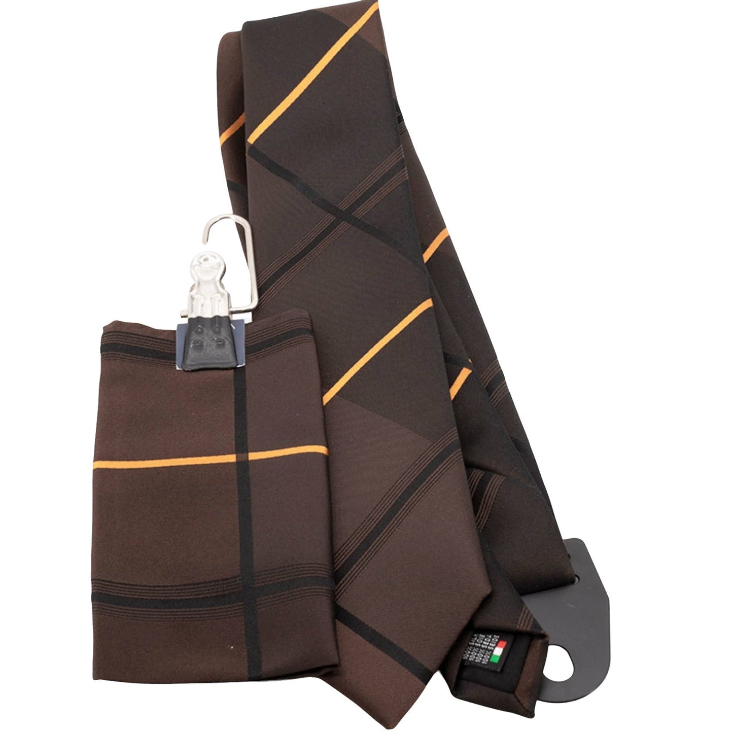 100% Silk Tie with matching pocket square Brown Orange Stripe