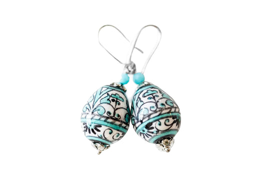 Linea LUXURY Black and Aqua Swirl Teardrop Earrings