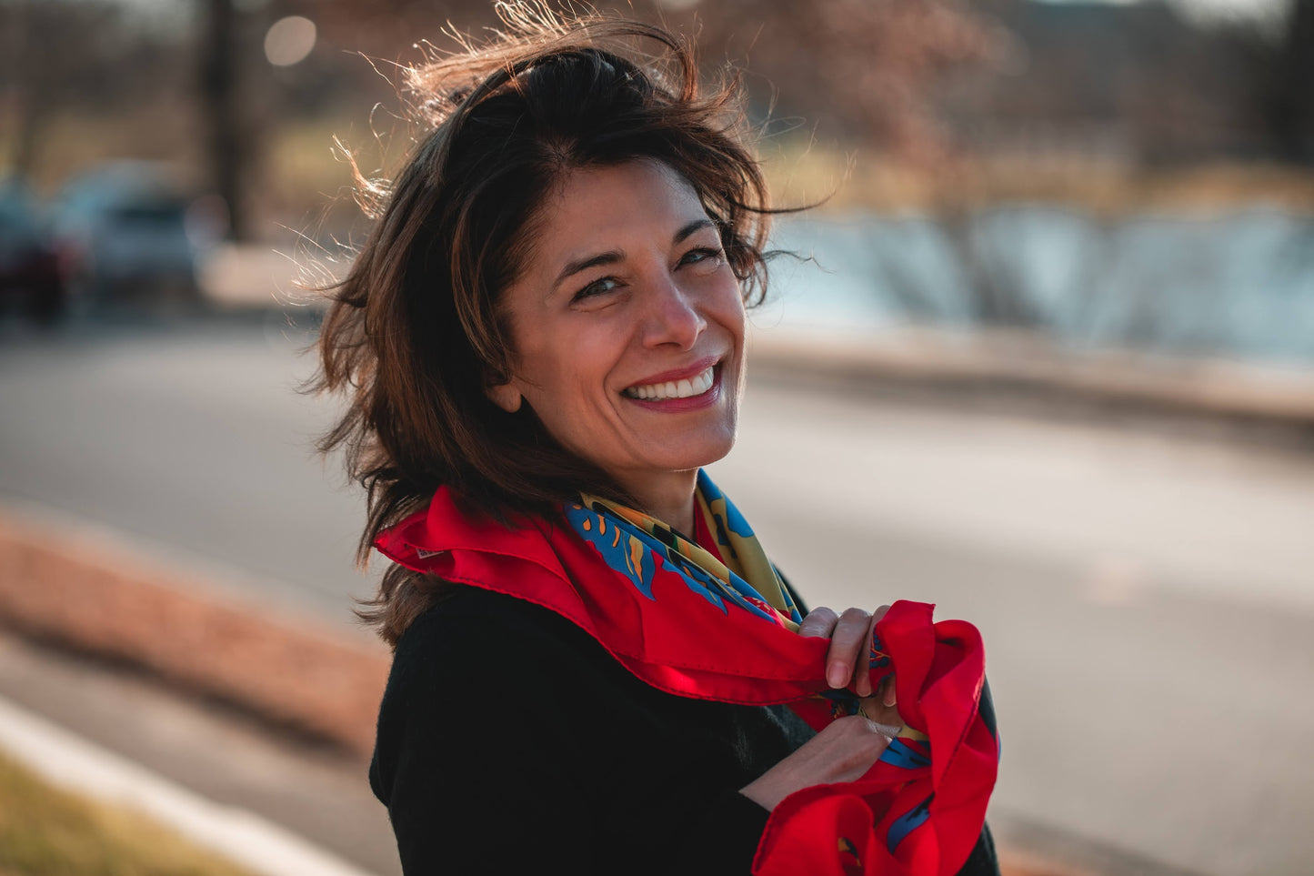 100% Pure Silk Red Purple Abstract Scarf