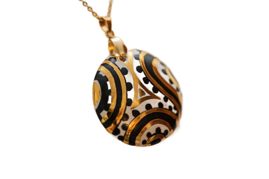 Linea LUXURY Black and Gold Swirl Small Round Necklace with Pure Gold Insert