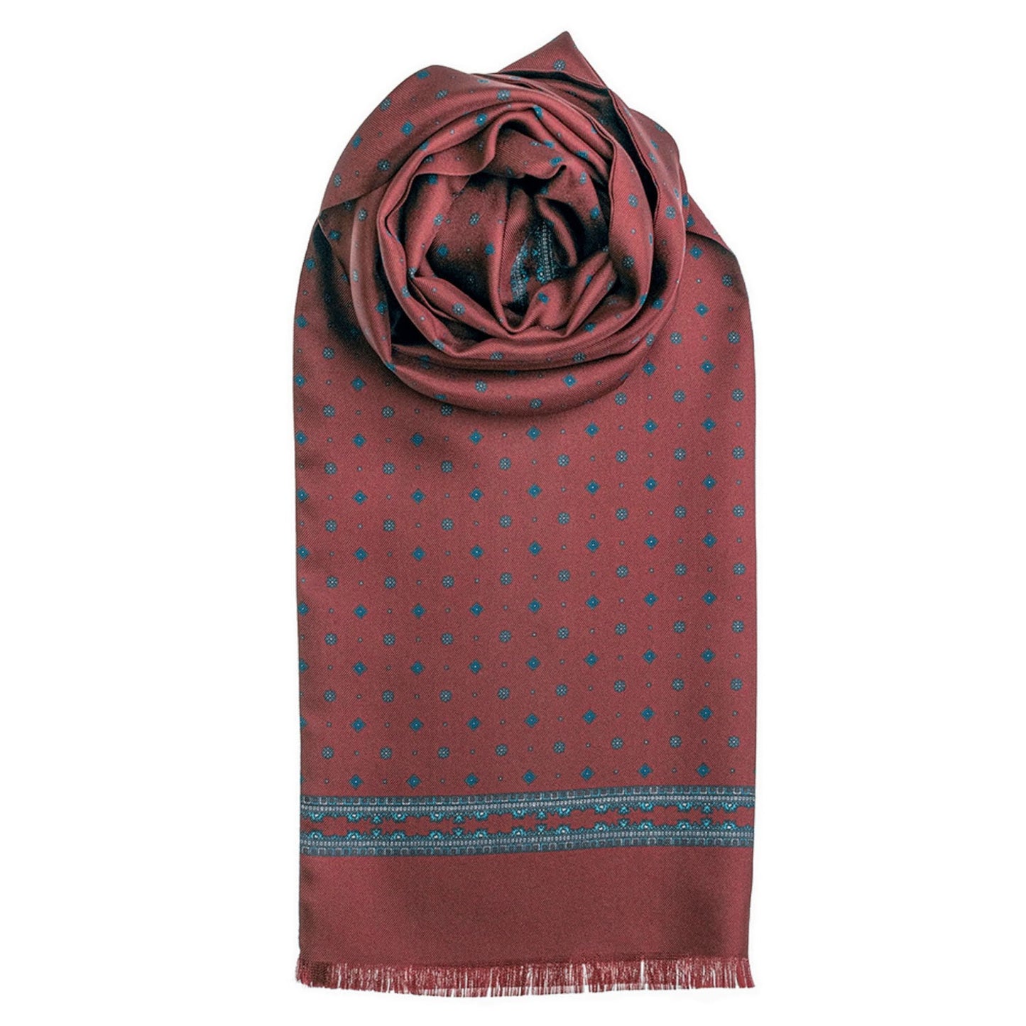 100% Silk Burgundy and Blue Flowers Design Tubular Scarf