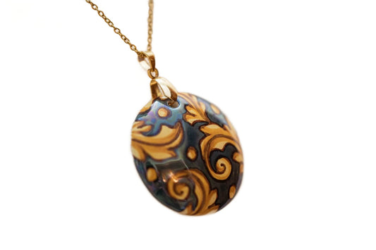 Linea LUXURY Gold and Blue Leaves Small Round Necklace