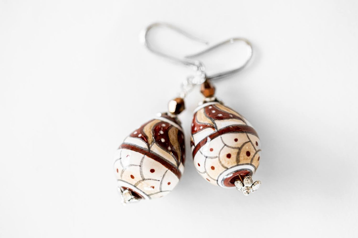 Linea LUXURY Tan and Burgundy Swirl Teardrop Earrings
