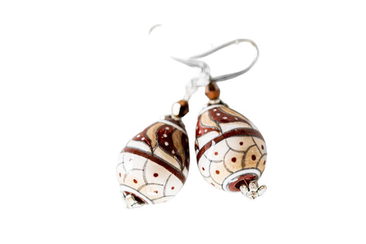 Linea LUXURY Tan and Burgundy Swirl Teardrop Earrings