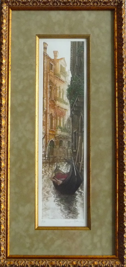 Venice, Italy, Venetian Houses and Gondola on Small Canal, Framed