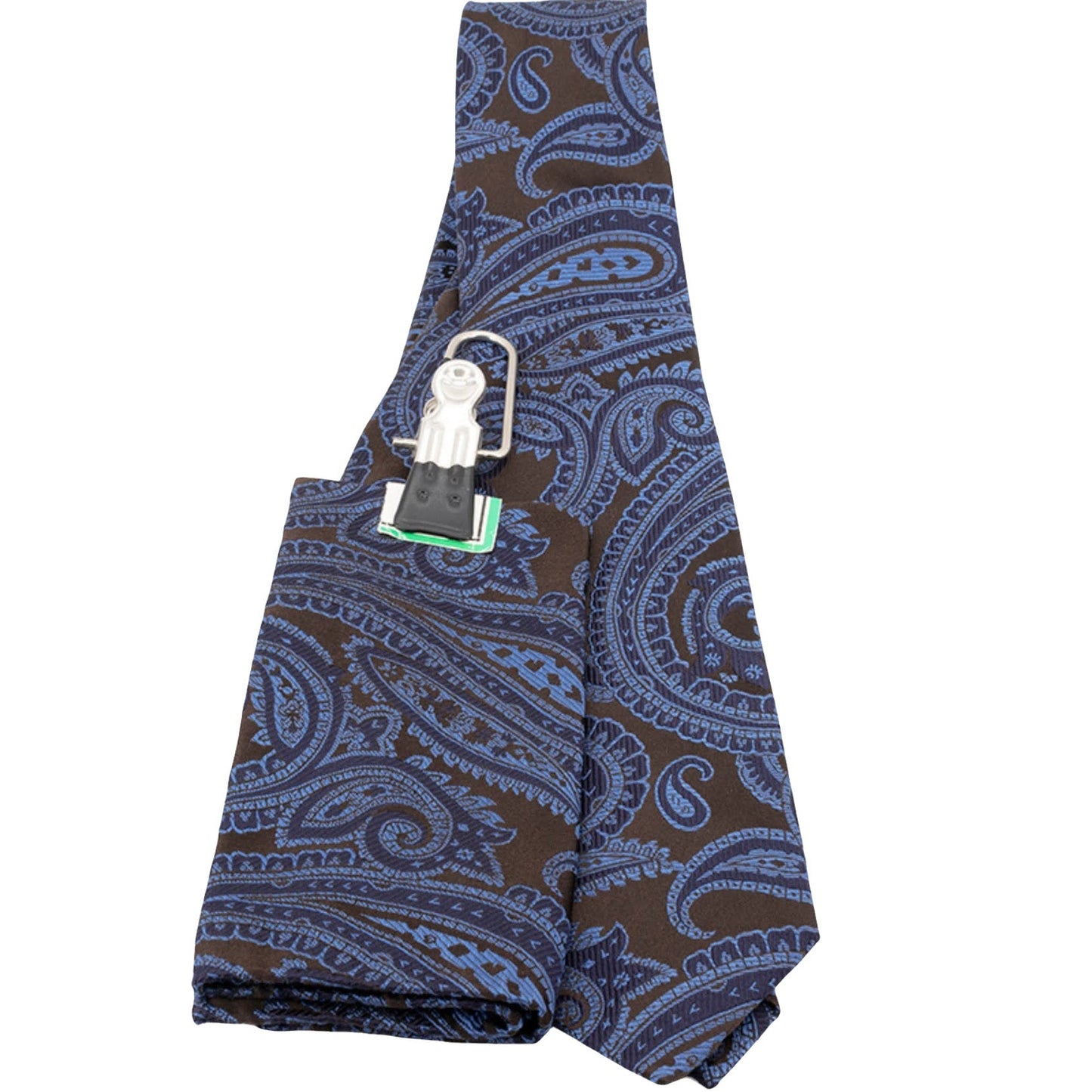 100% Silk Tie with matching pocket square Blue Brown Paisley