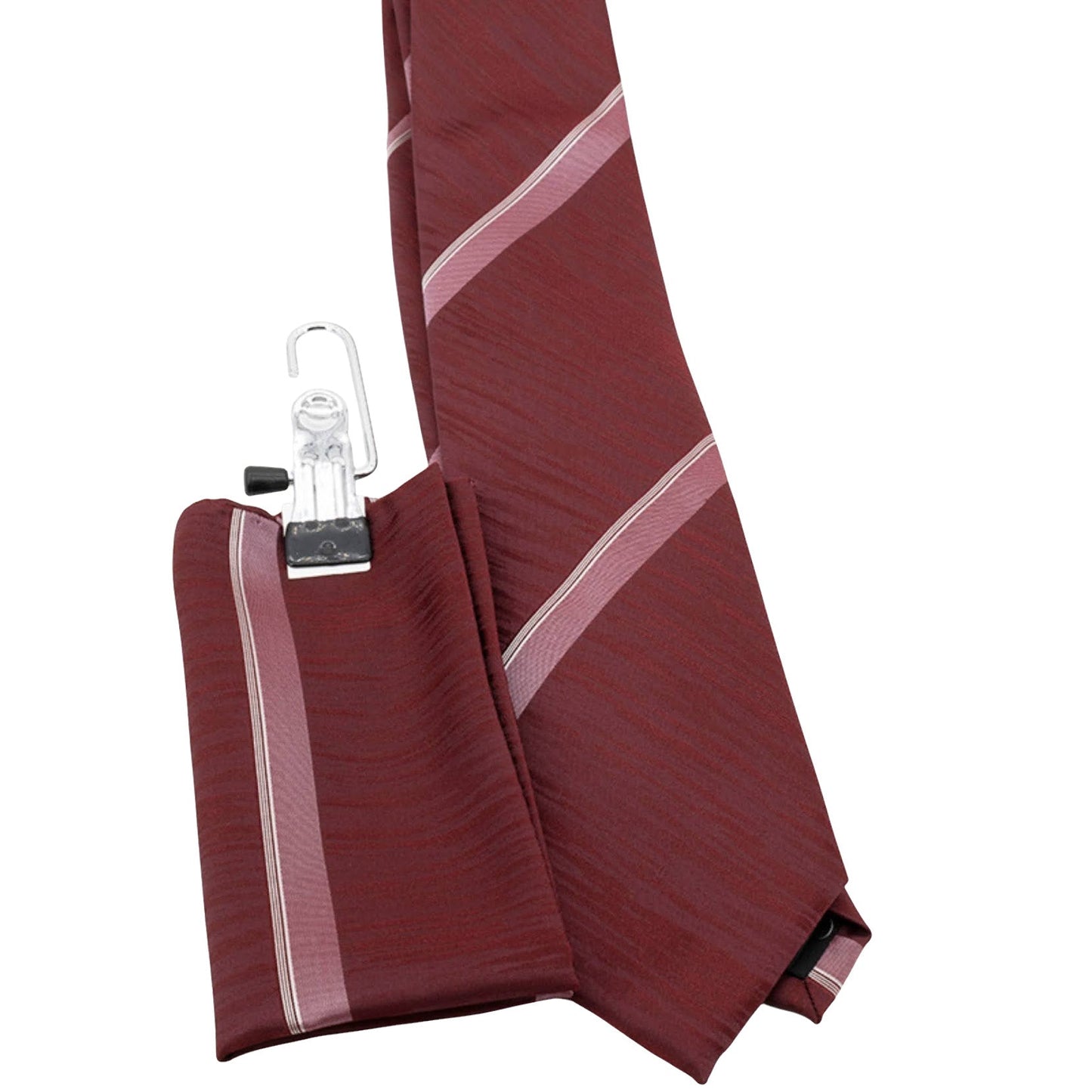 100% Silk Tie with matching pocket square Burgundy Stripe