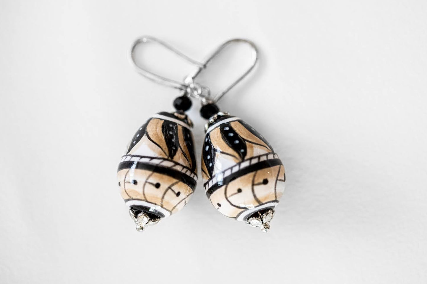 Linea LUXURY Black and Tan Swirl Teardrop Earrings